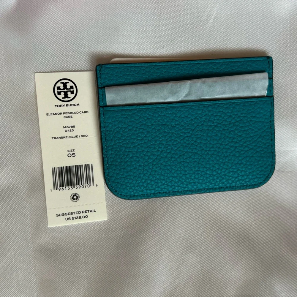 Tory Burch Eleanor Blue Jay Pebbled Leather cardholder